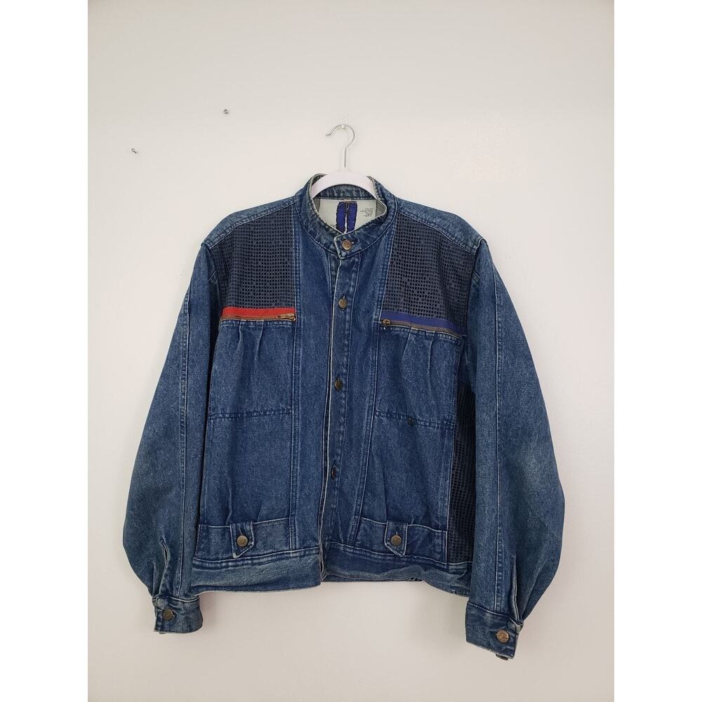 Vintage Pop 84 Bomber Jacket Mens Size M 80’s Mesh Blue Denim Streetwear